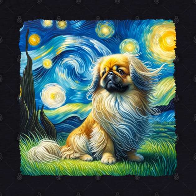 Starry Pekingese Dog Portrait - Pet Portrait by starry_night